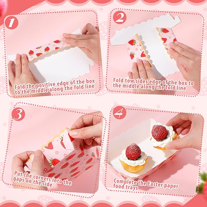 48 Pcs Strawberry Paper Food Trays for Strawberry Party Decoration Berry Food Boat Nacho Trays Disposable Snack Holder for Berry First Birthday Baby Shower Party Supplies