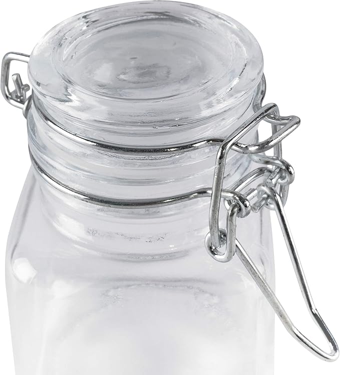 3 1/4" Square Glass 3oz Jar with Hinge Glass Lid for Home Kitchen, Arts & Crafts Projects, Decoration, Snack Foods and Sauces (4 Pack) by Super Z Outlet
