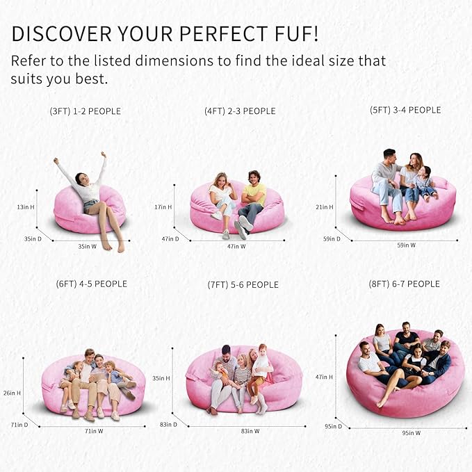 Bean Bag Chair for Adults 7FT,Soft Removable Cover for Teens/Girls Bedroom,Fluffy Giant Round Floor Beanbag Lounger Chairs (No Filler,Pink)
