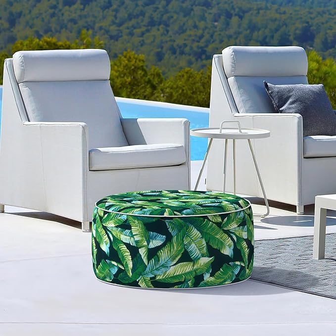 LVTXIII Inflatable Stool Ottoman Footrest with Handle, All Weather Footrest Seat, Indoor or Outdoor Pouf for Home Patio Garden and Camping Use, D31 xH14, Large Round, Hanalei Lagoon