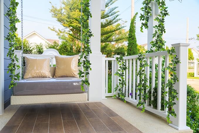 RECUTMS Artificial Vines Ivy Garland 3Pcs 6.3Ft Fake Green Leaves Ivy Garland Faux Hanging Plants Greenery Decor Artificial Vines for Home Outdoor Indoor Home Wall Garden Table Wedding Room Decor