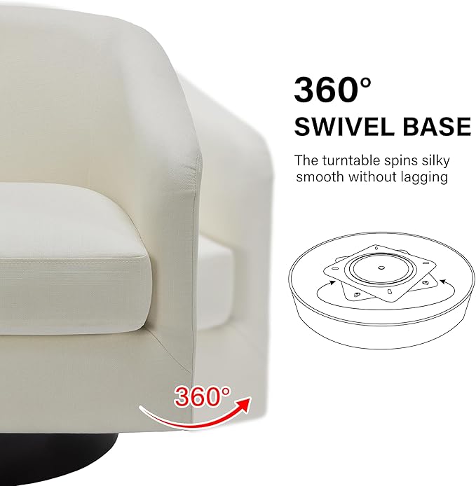 Swivel Barrel Accent Chair, Modern Round Linen Arm Chair for Living Room, Bedroom, Comfy Club Reading Chairs for Adults（Linen Fabric, Beige, Set of 1