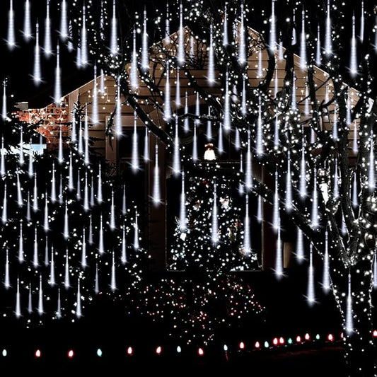 Christmas Lights Outdoor, Meteor Shower Lights 8 Tubes 192LED UL Certified Snow Falling Rain Cascading Icicle Light for Xmas Tree Christmas Decorations Outdoor Wedding Party Window, White