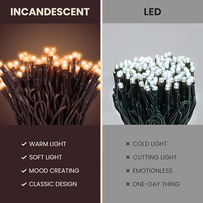 Teeny Lights 50Ct Brown - Warm Mini Bulbs with Brown Cord - Indoor/Outdoor Water-Resistant Farmhouse String Lights for Patio, Wedding, Home Decor, Rustic Christmas