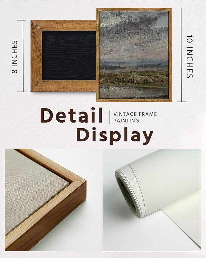 VIYYIEA Framed Canvas Wall Art Home Decor Classical Scenery Wall Pritns The Heath Grassland Oil Painting Farmhouse Wall Decor Vintage Landscape Aesthetic Countryside Decor for Living Room 8x10in