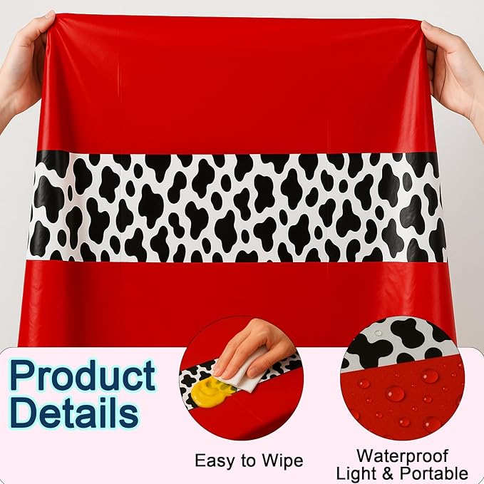3 Pack 108 x 54 Inch Cow Print Tablecloth Cow Plastic Table Cover Birthday Party Table Cloth Disposable Plastic Farm Animal Party Cover for Disco Cowgirl Decorations Supplies Red