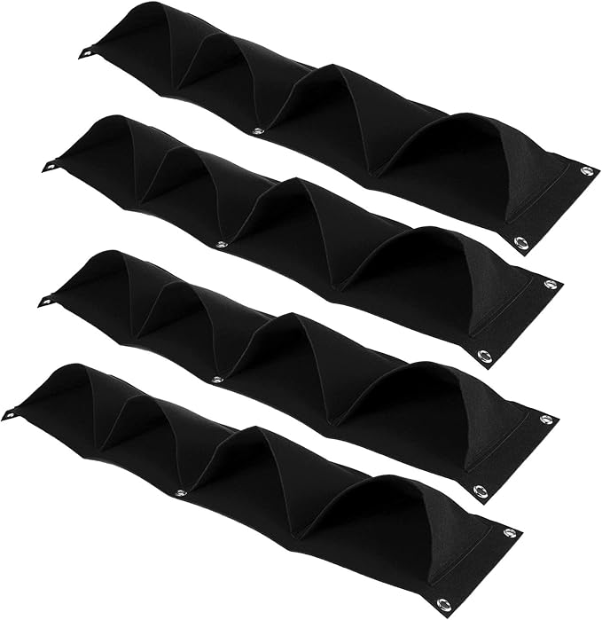 Atyhao Vertical Hanging Outdoor Wall Planter 4Pcs 4 Pocket Plant Grow Bag Wall Mounted Reusable Degradable Felt Garden Planter Herbs, Succulents Artificial Pl or Flowers. (Black)