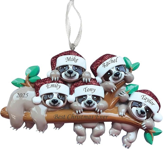 2025 Family Christmas Ornament – Personalized Ornament for Families – Custom Sloth Family Ornament – Holiday Tree Decoration Keepsake Gift (Family of 5)
