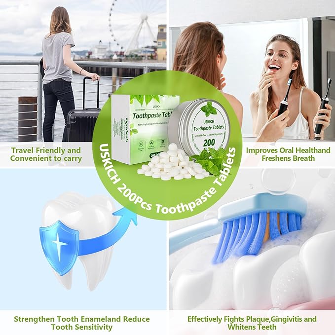 200 Pcs Toothpaste Tablets - Nano Hydroxyapatite Natural Whitening, Reduce Sensitivity,Fluoride & Plastic Free, Eco Friendly & Travel Mouthwash Tablets