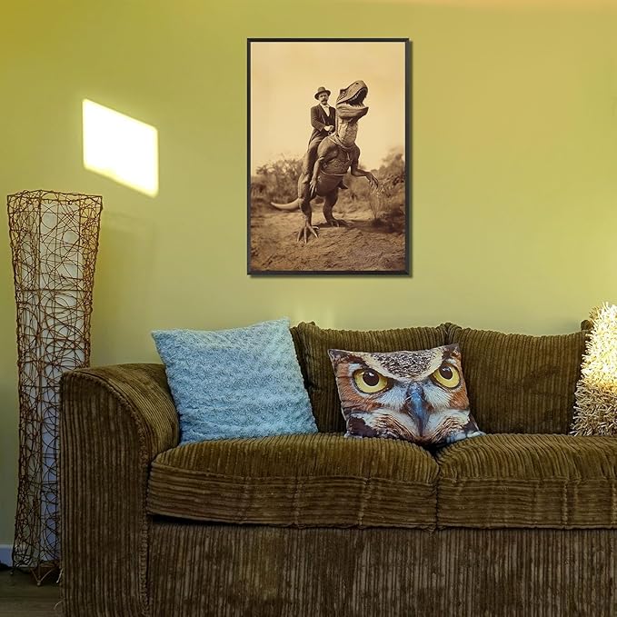 Generic Goth Decor Antiqued Wicca Art Poster Dark Academy Dinosaur And Cowboy Canvas Wall Art Horror Posters Spooky Indoor Art Family Bedroom Office Space Decor 12X16inch Aluminum Framed