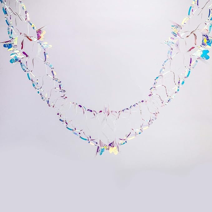 14ft Slender Iridescent Hanging Decorations Garland, Shiny Foil Metallic Banner for Christmas, Bridal Shower, Wedding, Birthday, Frozen Theme Party, Fairy Princess Rainbow Show Decoration