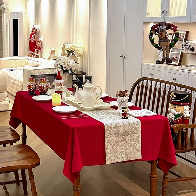 Rectangle Table Cloth, Waterproof Christmas Tablecloth, Red Wool Velvet Decorative Table Cover for Dining Kitchen Party 108''x60'' - Red