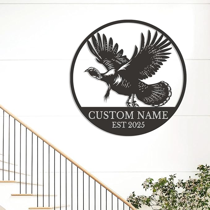 Personalized Turkey Metal Wall Art, Custom Hunting Cabin Sign, Wild Turkey Farmhouse Decor, Rustic Lodge Wall Hanging, Turkey Hunter Gift, Thanksgiving Home Decoration (Style-4)