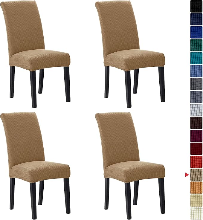 Howhic Stretch Chair Covers for Dining Room Set of 4, Removable Washable Dining Room Chair Covers, Dining Chair Slipcovers Seat Protector, Great Home Decor and Banquet Upholstery (Tan, 4 Pack)