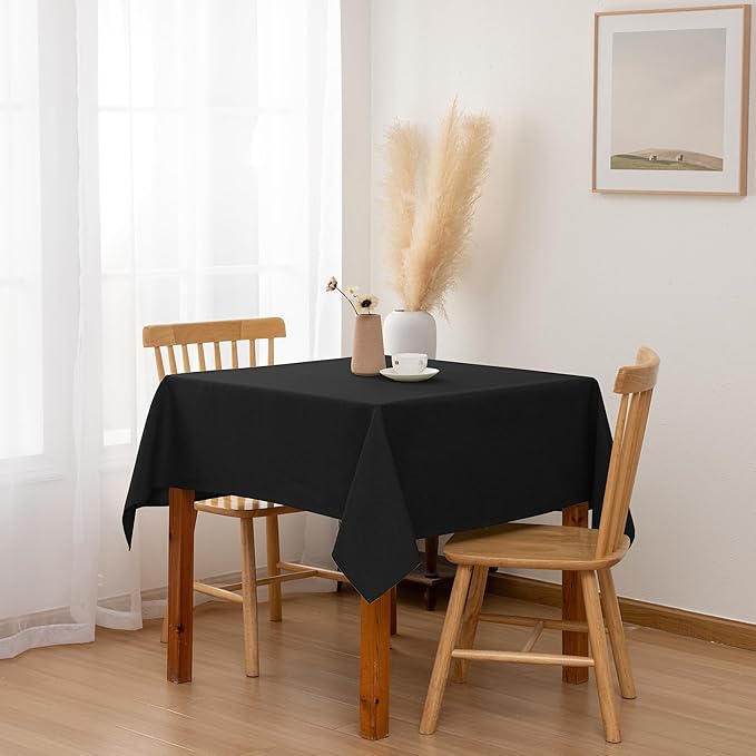 Hiasan 2 Pack Faux Linen Square Tablecloth - Wrinkle and Stain Resistant Washable Table Cloth for Kitchen Dining Room Holiday Table Cover for Party Dinner, Black, 70 x 70 Inch
