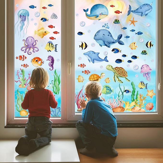 9 Sheets Summer Ocean Animal Window Clings Sea Animal Theme Window Stickers Summer Sea Decals Under The Sea Party Window Decorations