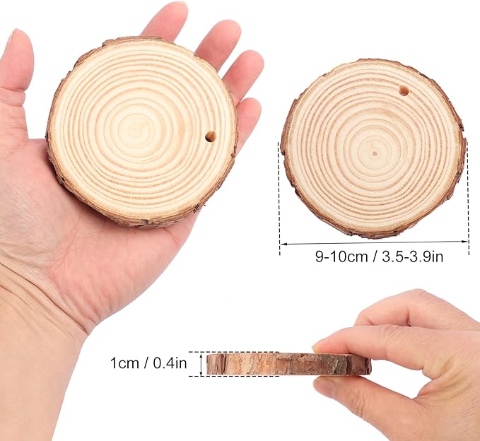 60 PCS 4 inch Unfinished Wood Slices with Hole, Natural Wood Slices, Predrilled with Hole Wood Slice for DIY Arts Craft Christmas Ornaments by GNIEMCKIN