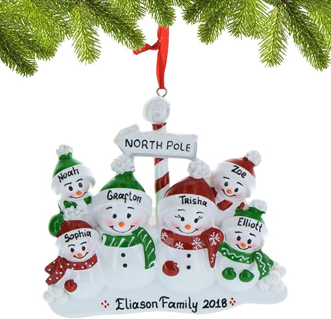 3D Frosty Snowman Family of 6 Christmas Ornament 2025 Personalized Family Christmas Ornaments 2025 | Winter Holiday Snowmen Personalized Tree Ornaments Customizable Gifts Snow People of Six Ornament