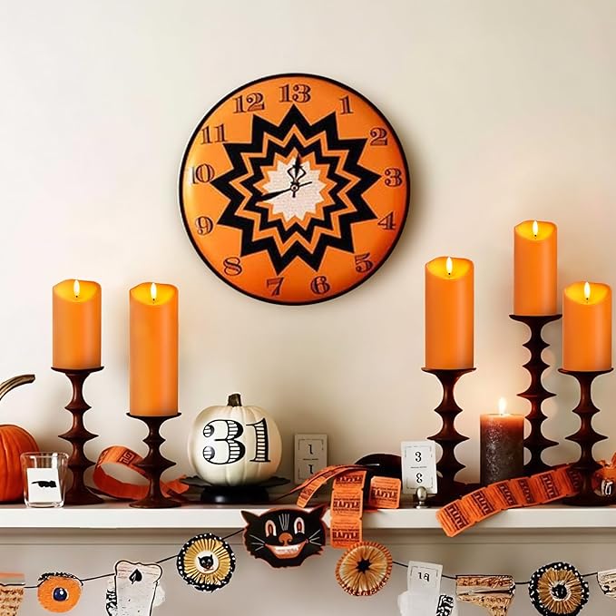 NURADA Outdoor Flameless Candles with Remote Timer - Waterproof Realistic Flickering LED Pillar Electric Battery Operated Fake Candle for Halloween Home Fireplace Decor - 3 Pack Orange (D3”H4”6”8”)