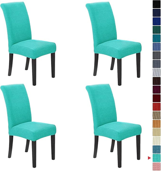Howhic Stretch Chair Covers for Dining Room Set of 4, Removable Washable Dining Room Chair Covers, Dining Chair Slipcovers Seat Protector, Great for Home and Banquet Decoration (Turquoise, 4 Pack)