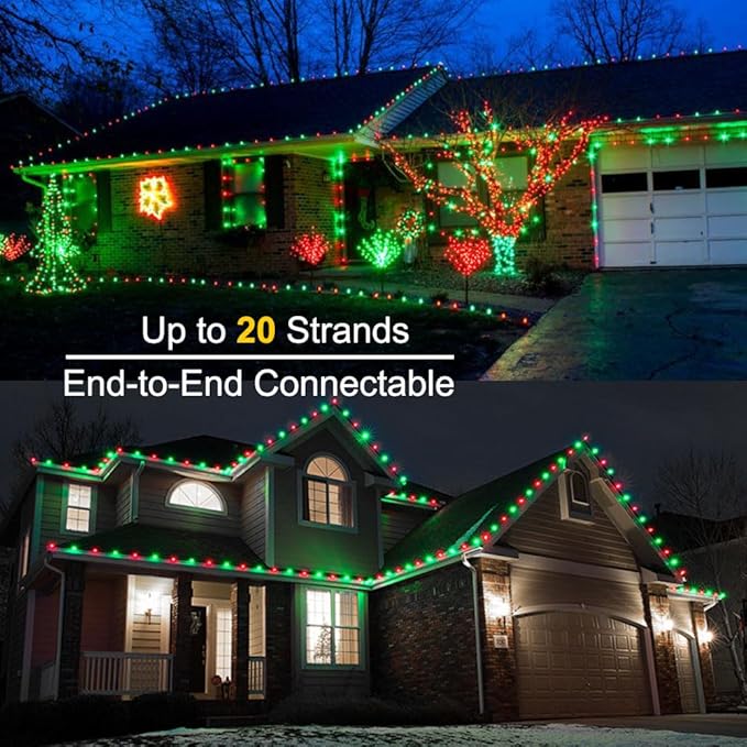 Brizled Red & Green C5 Christmas Lights, 33ft 100 LED Christmas Lights, Connectable 120V UL Certified Mini Christmas Lights Set Faceted Xmas Lights for Chrsitmas Tree Party Roof Indoor Outdoor Decor