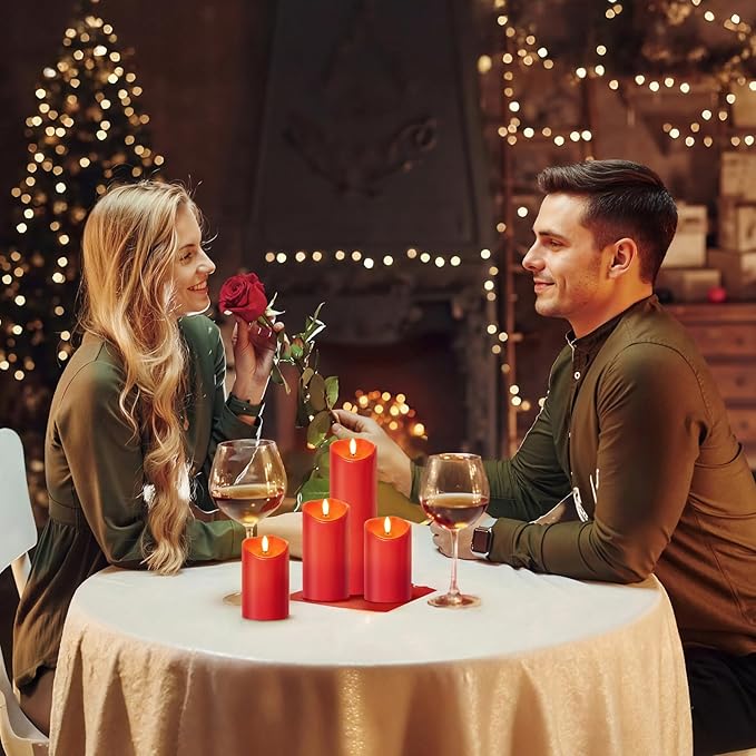 NURADA Outdoor Flameless Candles with Remote Timer - Waterproof Realistic Flickering LED Pillar Electric Battery Operated Fake Candle for Home Wedding Christmas Decor - 3 Pack Red(D3”H4”6”8”)