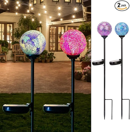 VCUTEKA Solar Garden Decorative Lights Outdoor, Mosaic Solar Light Waterproof LED Pathway Stake Light for Landscape Patio Yard Deck Walkway Decoration, 2 Pack