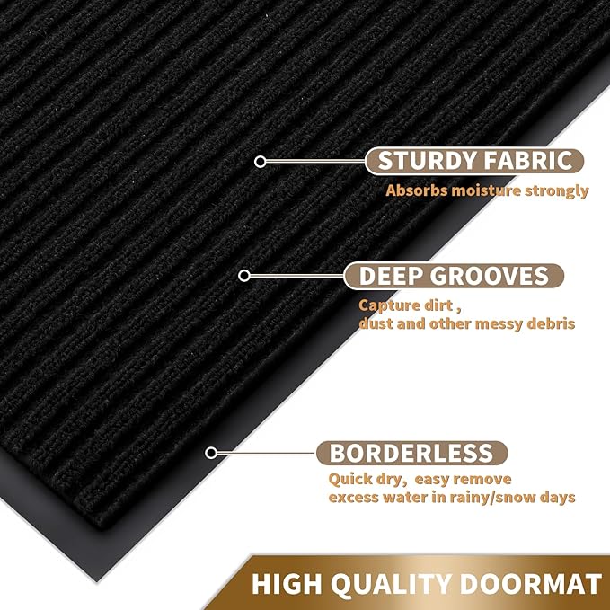 Yimobra Front Door Mat Outdoor Indoor Entrance, 100% Waterproof All-Season All Weather Doormat, Welcome Matt Outside Entry, Non Slip, Low Profile, Heavy Duty Patio Porch Floor Mats,47 x 24,Black