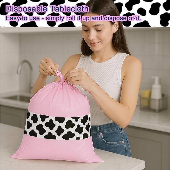 3 Pack 108 x 54 Inch Cow Print Tablecloth Cow Plastic Table Cover Birthday Party Table Cloth Disposable Plastic Farm Animal Party Cover for Disco Cowgirl Decorations Supplies Pink