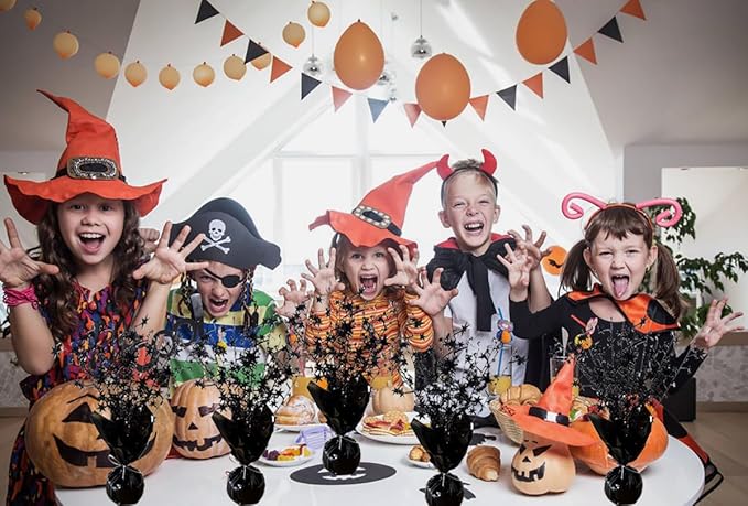 6 Pack Halloween Decoration Indoor Metallic Foil Spray Centerpiece Star Table Decoration Burst Table Centerpieces Gold Decor for Birthday Wedding Anniversary Graduation Holiday Party Supplies, Black