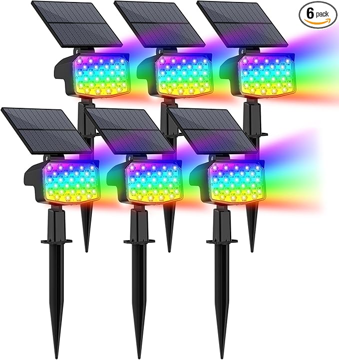 WELALO Solar Color Changing Spot Lights Outdoor, Waterproof Solar Christmas Lights with 9 Modes, Multicolor RGB Landscape Spotlights for Garden Yard Driveway Lawn Patio Pathway Decorations, 6 Pack