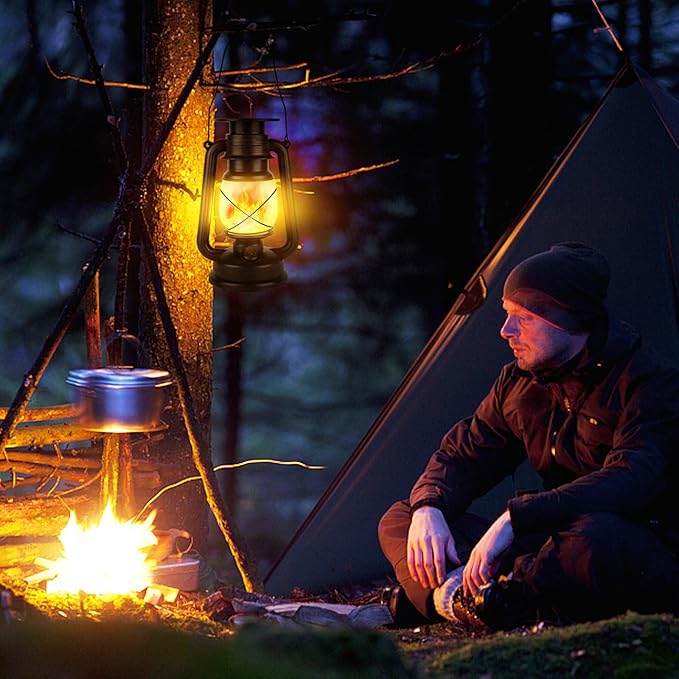 2 Pack Solar Hanging Lantern Outdoor, Solar Powered, Auto On/Off Waterproof LED Flame Umbrella Vintage Lights for Garden, Patio, Yard, Flickering Flameless Candle Mission Lights for Table, Party