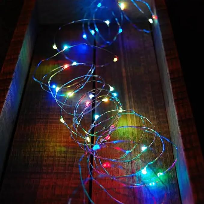 Dazzle Bright Fairy Lights Battery Operated, 2 Pack Total 40FT 120LED Silver Wire Waterproof String Lights, Christmas Decorations for Indoor Outdoor Bedroom Yard Decor, Multi-Colored
