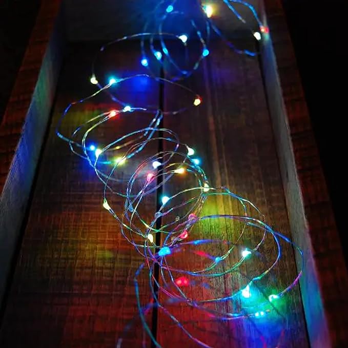 Dazzle Bright Fairy Lights Battery Operated, 20 FT 60 LED Silver Wire Waterproof Battery Operated String Lights, Christmas Decorations for Indoor Outdoor Bedroom Yard Decor, Multi-Colored