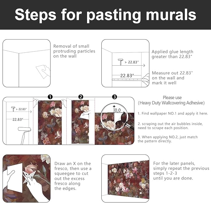 '-Vintage Roses Floral Fabric Wallpaper Living Room Bedroom Bathroom Flowers Wall Mural- 91"x65"（ not Peel and Stick）