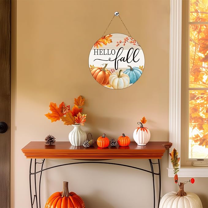 Fall Decorations for Home Fall Door Decor Pumpkin Wall Decor Pumpkin Patch Maple Leaf Hanging Sign Wooden Front Door Hanger for Harvest Farmhouse Porch Indoor Outdoor Home Decorations