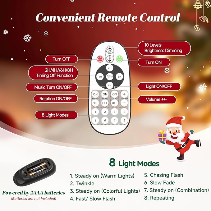 9FT Snow Flocked Pre-Lit Christmas Tree with 360° Rotating Base, 2512 PE/PVC Tips, 600 LED Lights, 8 Modes, Dimmable and Timer Functions, Musical Artificial Xmas Tree for Holiday Decor