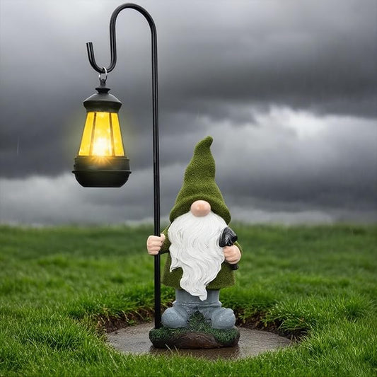 Solar Garden Gnome Decor Outdoor Statue - Gnome With LED Waterproof Sculptures Lights, Cute Gnome Pond/Yard Statues Outside Decoration, Home, Lawn, Patio, Resin Animal Ornament, Women/Gardening Gift