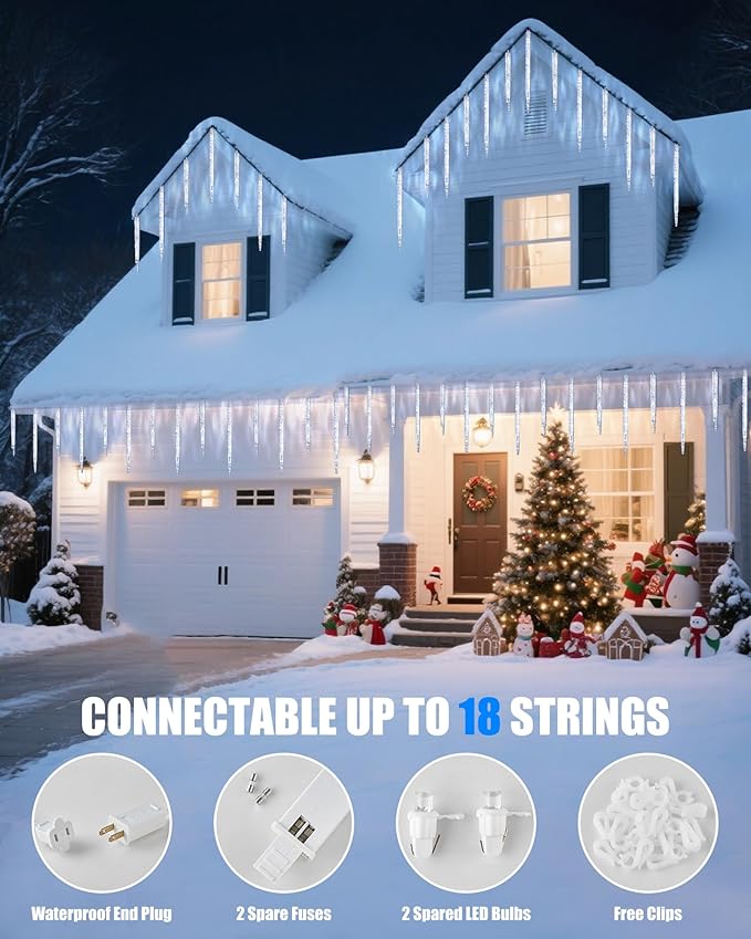 Minetom Christmas Icicle Lights - 2 Pack Total 200 LED 40 Tubes Twinkling Crystal Icicle String, Connectable Waterproof Hanging Christmas Lights Plug in for Winter Eave Holiday Outdoor Decoration
