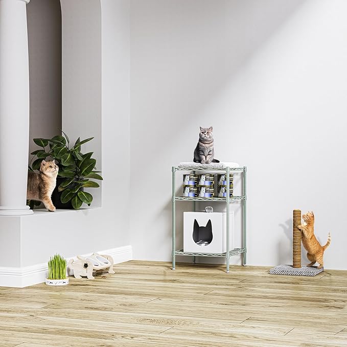 750 lbs 3-Shelf Storage Shelves Wire Shelving Unit Standing Metal Rack for Small Places Narrow Wire Rack for Bathroom, Green 13.8 D x 13.8" W x 25.5" H