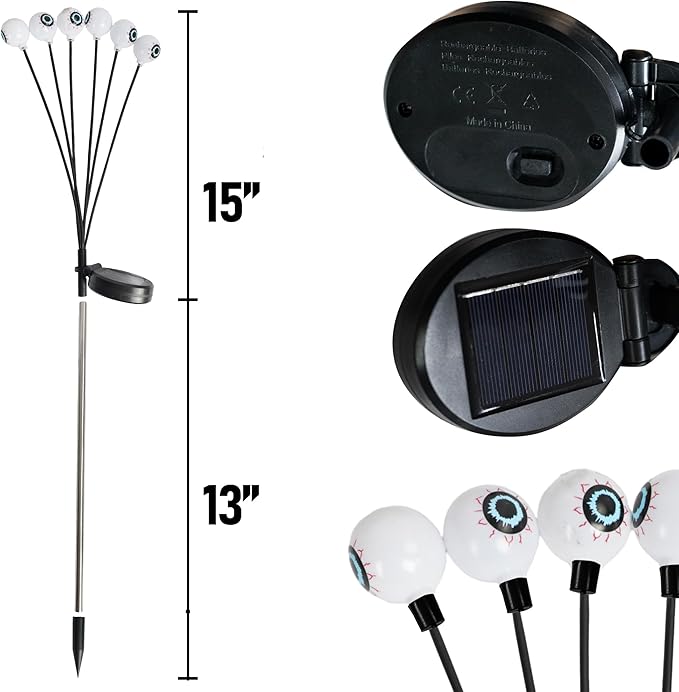 Dazzle Bright Halloween Decorations Outdoor, 4 Pack 24LED Solar Eyeball Pathway Lights, Scary Waterproof Solar Green Firefly Lights for Garden Lawn Yard Decor