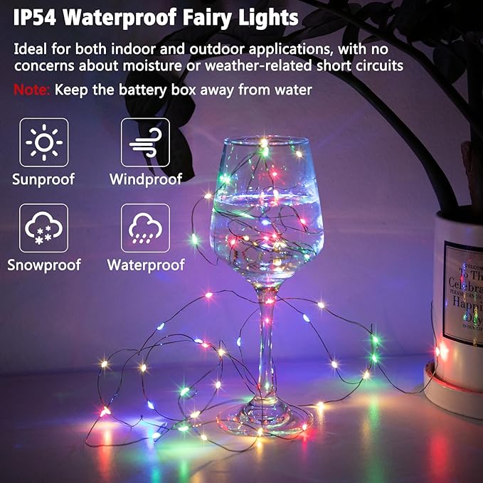 4 Pack Christmas Fairy Lights Battery Operated, 16.4FT 50 LED Dark Green Wire Twinkle Lights with Auto Timer Waterproof, Outdoor String Light for Indoor Outdoor Bedroom Yard Decor (Multicolor)