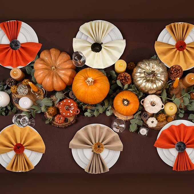 LemonRoad 12 Pcs Velvet Pumpkin Napkin Rings Bulk Fall Pumpkin Chic Napkin Holder Rings Buckle for Thanksgiving Day Xmas Holiday Birthday Anniversary Dinner Wedding Dining Table Decoration