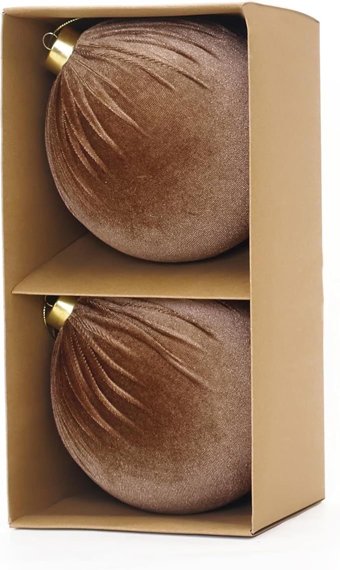 6inch Big Velvet Christmas Ornaments, 2pcs Flocked Ornaments Balls Sets for Christmas Tree Decorations Light Coffee