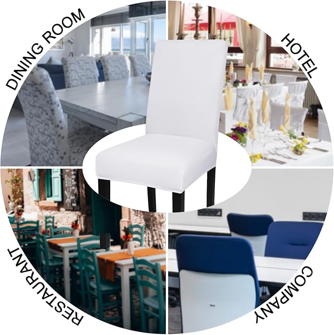 JQinHome 6 Pcs Dining Chair Slipcover,High Stretch Removable Washable Chair Seat Protector Cover for Home Party Hotel Wedding Ceremony (White)