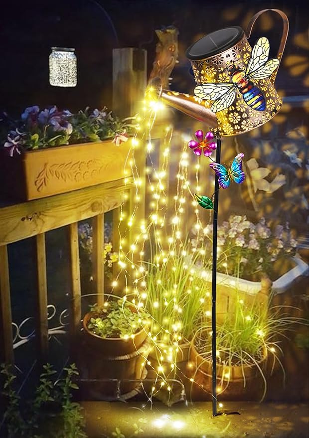 Solar Lights Outdoor Decorative, 39.4'' Metal Solar Watering Can Lights with Bee, Waterproof Garden Stake for Yard Lawn Patio Pathway Landscape, Gardening Gifts for Mom Grandma Women