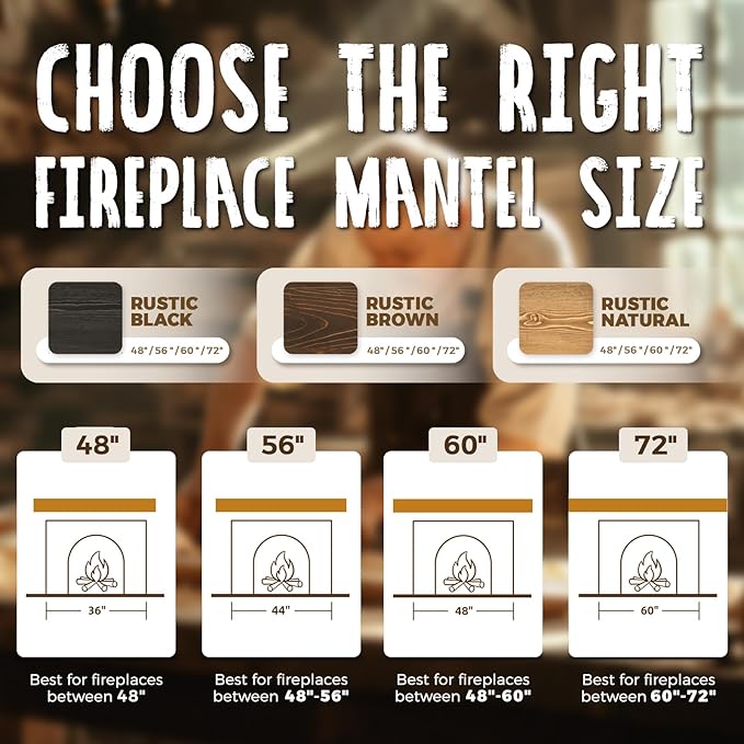 56x8x5 Fireplace Mantel - Handcrafted Hollow Rustic Solid Wood Wall Mounted Floating Shelf with Invisible Heavy Duty Wood Bracket (Weathered Black)