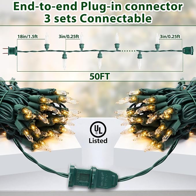 Clear Christmas Lights 50FT 200 Incandescent Bulbs Warm White Mini Lights with Green Wire for Christmas Tree, Garland, Thanksgiving, Wedding, Party, Home, Indoor & Outdoor Festival Decoration