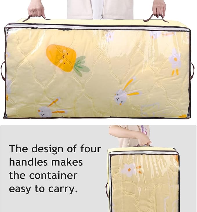 90L Under Bed Storage Containers, Closet Organizers and Storage Bins, Foldable Underbed Storage Bags for Blankets, Towels, Comforter, Sweaters, Pillows, Linen Sheets, Wrapping Paper, 4 Pack Beige