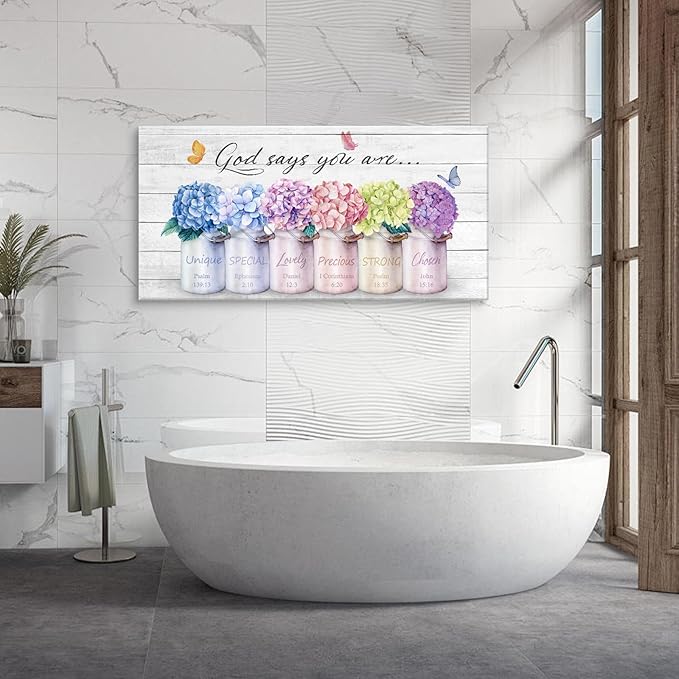 Cao Gen Decor ArtH43062 Inspirational Bible Verse Wall Art: God Says You Are Wall Sayings Flowers in Mason Jar Picture Print Christian Gift Quotes Poster for Women Girl Bedroom Home Decor Artwork